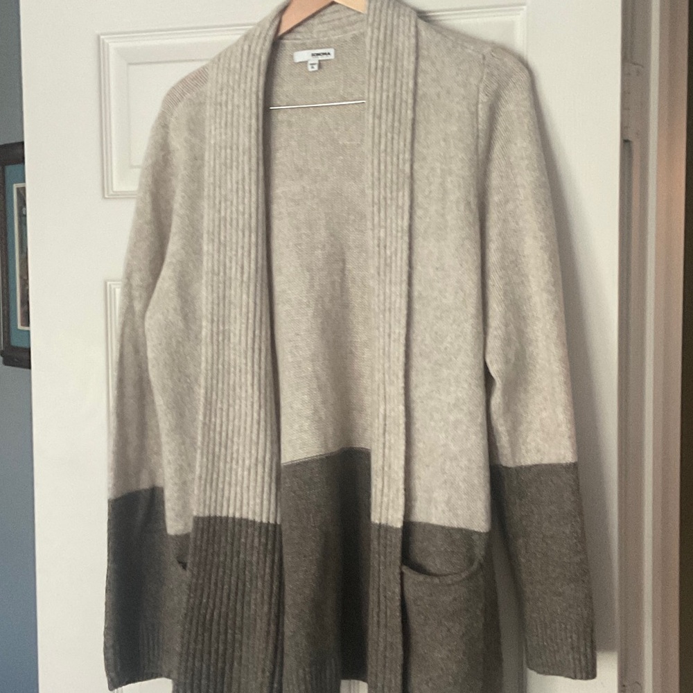 Sonoma Women's Gray and Brown Open Front Cardigan